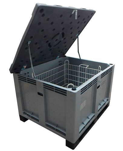 Boîtier de batterie DENIOS en PE, 299 litres, M-Box 2 Advanced, remplissage PyroBubbles®, 261-772