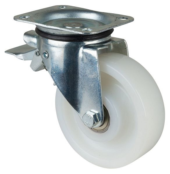 Roues BS Roulette robuste avec frein, largeur de roue 40 mm, Ø roue 150 mm, capacité de charge 400 kg, bande de roulement/corps de roue en plastique, roulement à billes, N120.B15.151