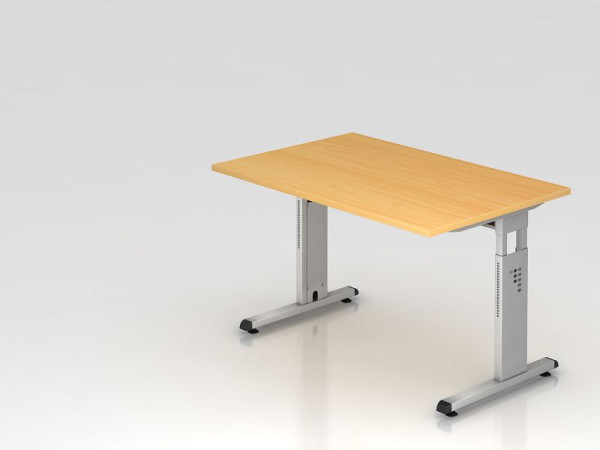 Bureau Hammerbacher pied C 120x80cm hêtre/argent, hauteur de travail 65-85 cm, VOS12/6/S