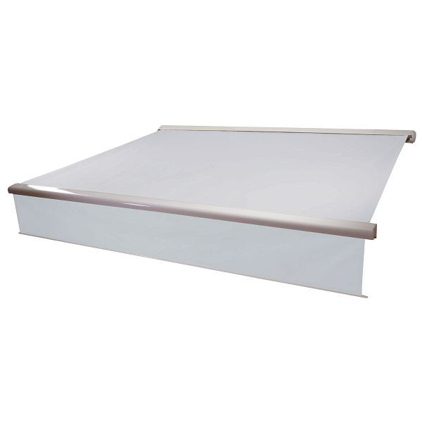 Store banne à coffre électrique Mendler T124, cantonnière extensible 4x3m, crème acrylique, 37854+34295+35606