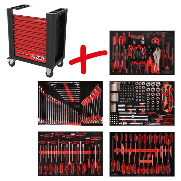 KS Tools PERFORMANCEplus set de dessertes d'atelier P10, avec 262 outils et 5 tiroirs, 810.5262