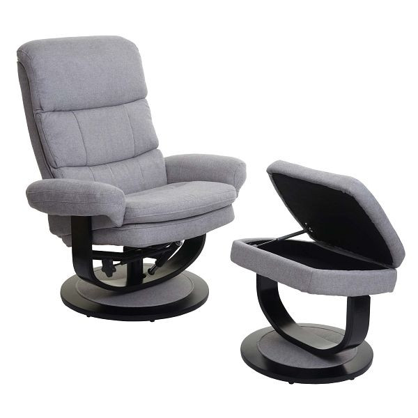 Fauteuil relax Mendler HWC-C16, Fauteuil TV Tabouret fauteuil TV avec compartiment de rangement, tissu/textile gris clair, 74585