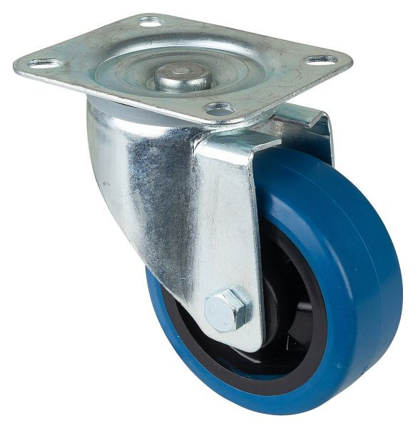 Rouleau de transport BS rollers, largeur de roue 50 mm, roue Ø 125 mm, capacité de charge 300 kg, pneus élastiques bleus, corps de roue en plastique, roulement à rouleaux, LSS400.B61.125