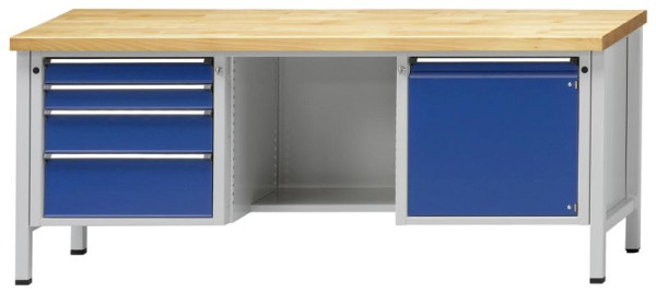 Établi d'armoire ANKE; 2000x700mm; A gauche 4 tiroirs 90, 90, 150, 210 mm; En retrait au milieu du sol; Droite 1 porte