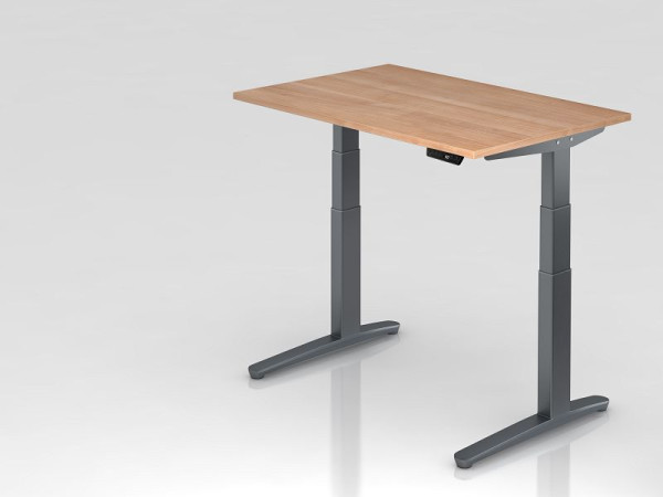 Bureau assis-debout électrique Hammerbacher 120x80cm noyer/graphite, forme rectangulaire, VXBHM12/N/GG