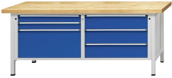 Établi d'armoire ANKE; 2000x800mm; Tiroirs au format XL 750x600 mm; A gauche 3 tiroirs 90, 90, 360 mm; Droite 3 tiroirs