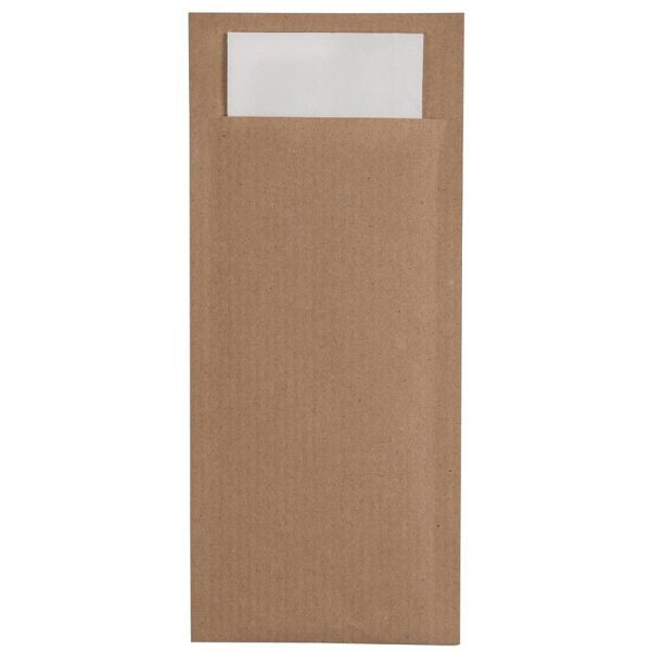 Sac à Couverts Europochette Marron avec Serviette Blanche (Boîte 500) (500 pièces), CK235