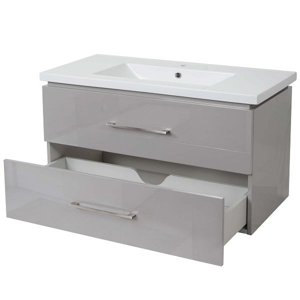 Lavabo Mendler Premium + meuble bas HWC-D16, lavabo lavabo, brillant 90cm, gris, 62265+62244