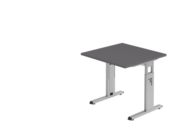 Bureau Hammerbacher pied C 80x80cm graphite/argent, hauteur de travail 65-85 cm, VOS08/G/S