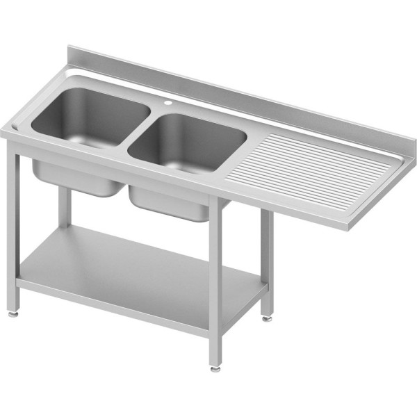 Meuble évier Stalgast ECO avec base et porte-à-faux 1600x700x900 mm, avec deux bacs à gauche, avec dosseret, à monter soi-même (AISI201), DST16769LA