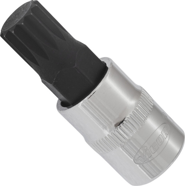Embout de tournevis VIGOR, carré creux 10 mm (3/8 pouce), profil cannelé interne XZN, M12, longueur : 48 mm, pour commande manuelle, V6111