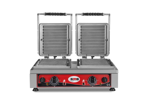 Gaufrier GMG Churo, 2x (10 x 21 cm x 2 x 1 cm / 2 cm), plaque de cuisson fixe de 50° à 300°C en fonte, canal de récupération des graisses sur tout le pourtour, KGW-28
