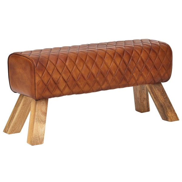 Banc Wohnling cuir véritable / bois massif 89x46x35 cm cuir moderne, WL6.089