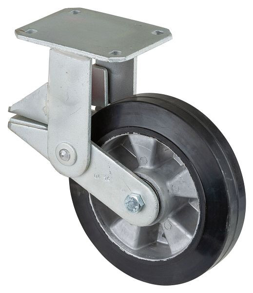 Roulettes BS Roulette robuste suspendue, roulette fixe, largeur 50 mm, Ø200 mm, jusqu'à 450 kg, bandages élastiques noirs, corps de roue en aluminium, roulements à billes, T110.B80.200