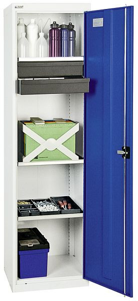 armoire à outils et matériaux contondants série 3000, 7035/5010, 2 tiroirs 100 mm, 3 étagères, 3005174