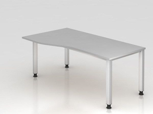 Hammerbacher Bureau 4 pieds carré 180x100/80cm gris, forme libre, montable à gauche ou à droite, VQS18/5/S
