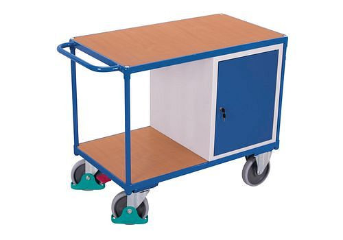 Chariot d'atelier DENIOS classic-line avec 2 zones de chargement et porte battante, 271546