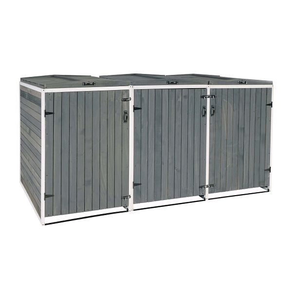 Mendler XL HWC-H74 3/6 habillage poubelle, poubelle, extensible 120x75x96 bois, gris-blanc, 80478+80479+80477
