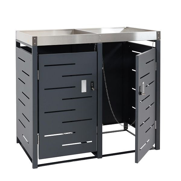 Mendler HWC-H40b Habillage poubelle 2 places, bac poubelle, bac à plantes combo inox-métal 39kg 101x51x59 extensible, 99043+99044