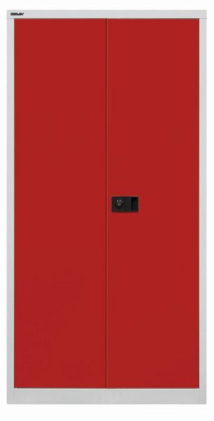 Armoire universelle Bisley à portes battantes, 3 étagères galvanisées, 4 OH, corps gris clair, façades rouge cardinal, E722A03G506