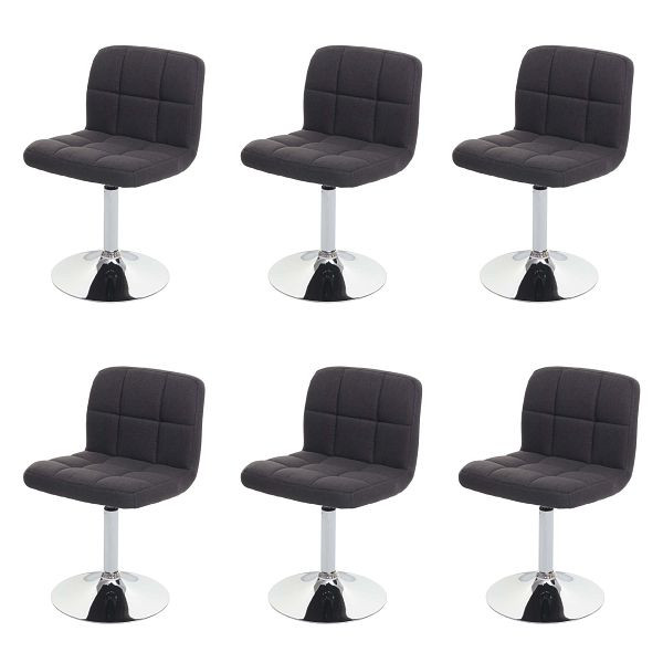 Mendler set de 6 chaises de salle à manger Kavala, chaise de cuisine, tissu/textile chromé pivotant, gris foncé, 3x74174