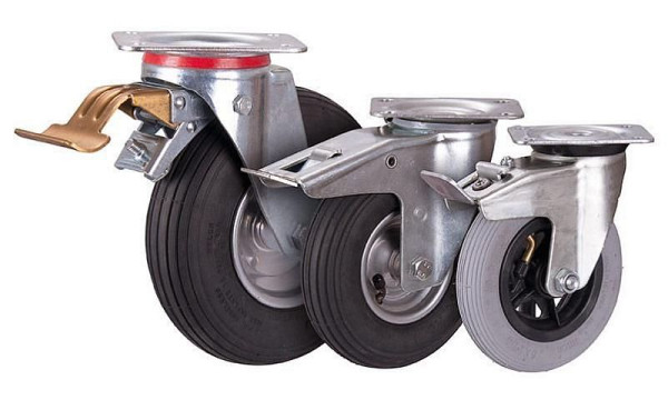 Rouleau de frein VARIOfit avec pneumatiques, 150 x 30 mm, gris, sur jante en acier, dpl-150.001