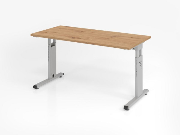 Bureau Hammerbacher OS614, 140 x 67 cm, plateau : chêne noueux, épaisseur 25 mm, chant ABS 2 mm, forme rectangulaire, argent, VOS614/R/S