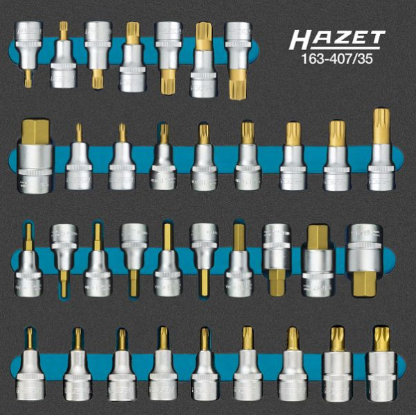 Jeu de douilles tournevis Hazet, carré creux 12,5 mm, profil à six pans creux, profil interne à plusieurs dents XZN, 163-407/35