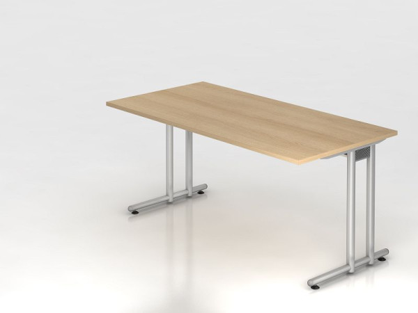 Bureau Hammerbacher pied C 160x80cm chêne/argent, hauteur de travail 72 cm, VNS16/E/S