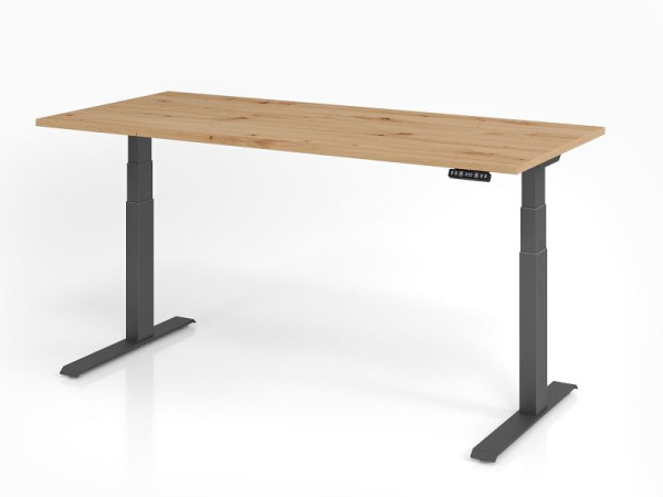 Bureau Hammerbacher XDKB19, 180 x 80 cm, plateau : chêne noueux, épaisseur 25 mm, chant épais en ABS, forme rectangulaire, graphite, VXDKB19/R/G