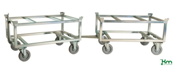 Ensemble d'accouplement Kongamek pour chariots à palettes 597 x 303 mm, 2 roulettes fixes 2 roulettes pivotantes avec frein, KMKPH-104B