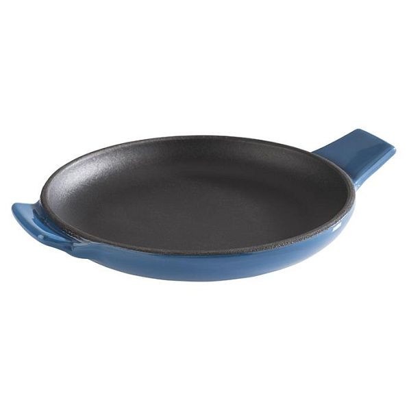 Plat de service APS -FONTE-, Ø 13 cm, hauteur : 2 cm, fonte, émaillé, intérieur : noir, extérieur : bleu, brillant, 88226