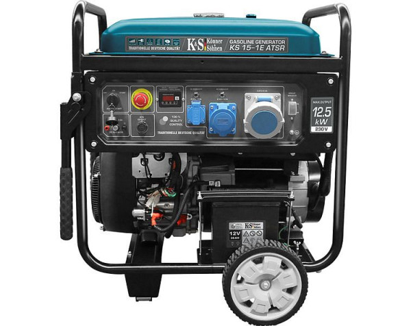 Générateur essence à démarrage électrique Könner & Söhnen 12 500 W, 1x63A(230V)/1x32A(230V)/1x16A(230V), 12V, connexion ATS, régulateur de tension, affichage, KS 15-1E ATSR