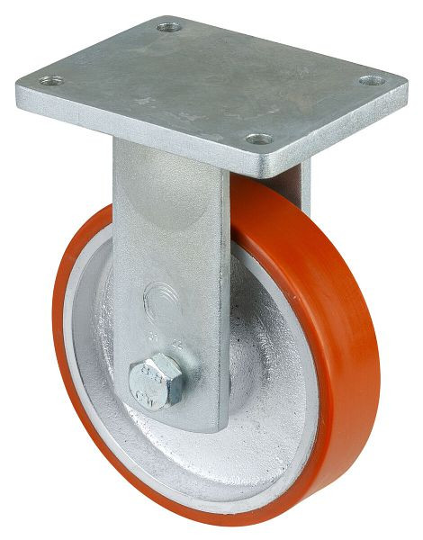 BS Rolls Roulette pour charges lourdes, roulette fixe, largeur de roue 50 mm, Ø roue 200 mm, capacité de charge 1000 kg, polyuréthane coulé 95 Shore A, fonte, roulement à billes, RR110.C10.201
