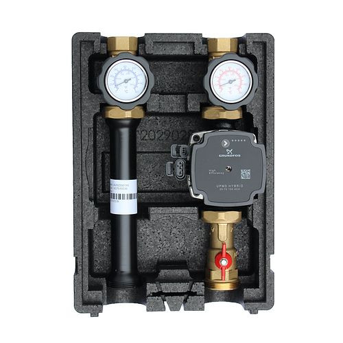 Groupe de pompes de circuit de chauffage Environ EcoMix directement avec vanne à boisseau sphérique et pompe Grundfos UPM3 Hybrid 25/7 à haut rendement, ENECO003UPM3