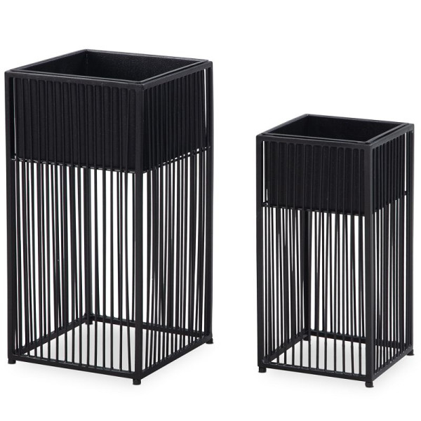 Wohnling pot de fleurs lot de 2 pots de fleurs en métal noir avec cadre, pot de fleurs design carré, pot de fleurs d'intérieur, WL6.754