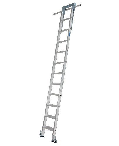 Escabeau Krause, aluminium, mobile, avec système de rails, 11 marches, 257505