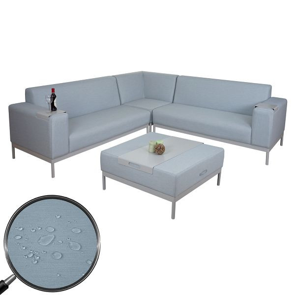Canapé d'angle Mendler HWC-C47, canapé canapé lounge canapé, tissu/textile intérieur hydrofuge, bleu avec étagère, 58493+58494+58495+58500