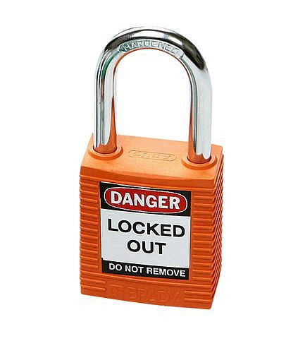 Serrure de sécurité DENIOS avec anse en acier, orange, 209-691