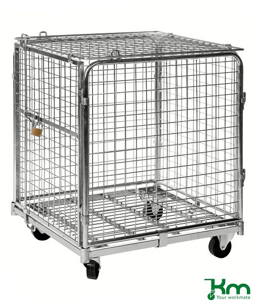 Conteneur de sécurité Kongamek 720 x 830 x 1000 mm, galvanisé, 2 roulettes fixes 2 roulettes pivotantes, KM1210