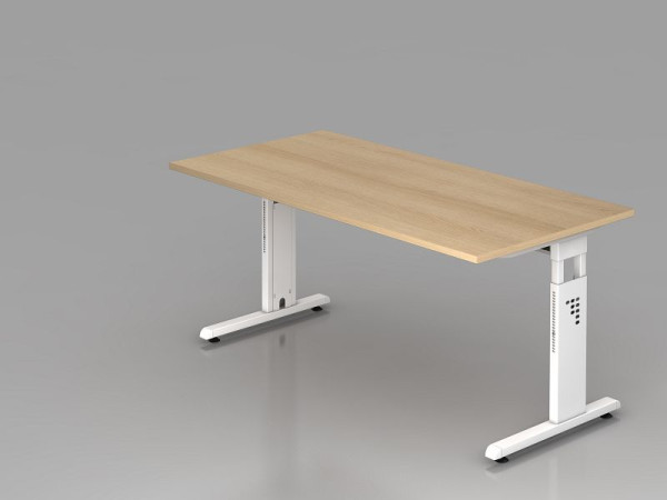 Bureau Hammerbacher pied C 160x80cm chêne/blanc, hauteur de travail 65-85 cm, VOS16/E/W