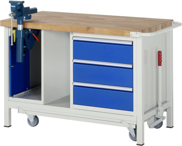 Etabli abaissable RAU 8000 - modèle 8183, L1250 x P700 x H880 mm, 3 x tiroirs dimension L 3xH180 mm, étagère en bas, 05-8183A6-127B4F.11