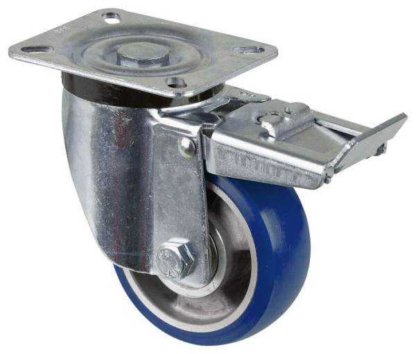 Roulettes BS roulette de transport roulette pivotante avec frein, roue polyuréthane jante aluminium 83 Shore, roulement à billes, platine, diamètre : 100 mm, L420.B92.100