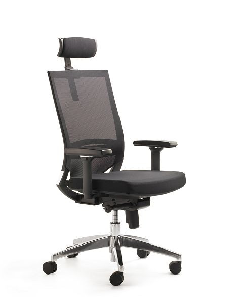 Mayer Sitzmöbel chaise pivotante myOPTIMAX, housse d'assise noire, dossier en maille noire, base en aluminium poli, 2486
