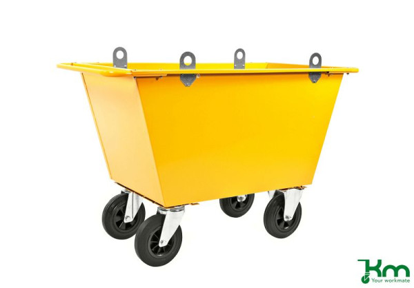 Chariot à déchets Kongamek 400 l, 1390 x 740 x 870 mm, jaune, 2 roulettes fixes 2 roulettes pivotantes, avec anneaux de levage, KM143225-L
