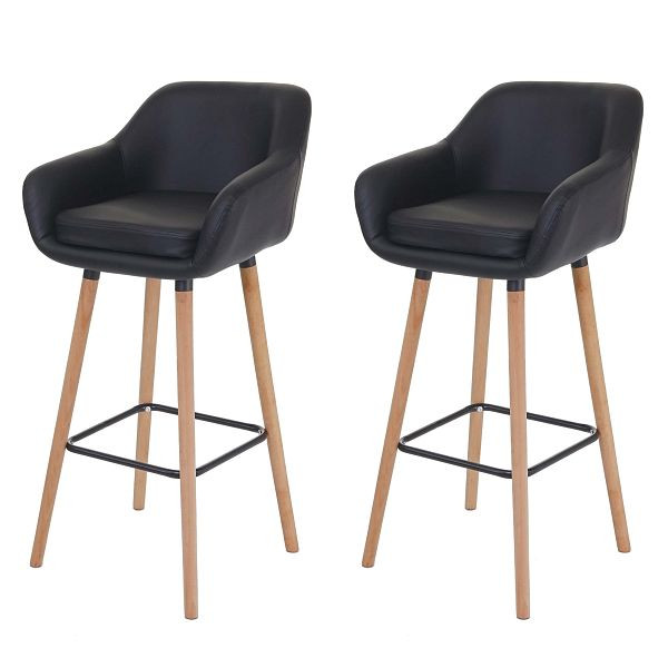 Ensemble de 2 tabourets de bar Mendler Malmö T381, tabouret de bar, simili cuir, noir, 66413