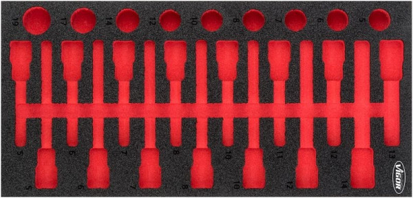Inserts en mousse souple bi-composant VIGOR, dimensions insert / taille tiroir : S (188 x 393 x 35 mm), utilisation : V5097, V5097-L
