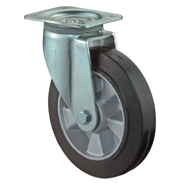 Roulette robuste BS Wheels, largeur de roue 50 mm, roue Ø 125 mm, capacité de charge 220 kg, bandages élastiques noirs, corps de roue en aluminium, roulements à billes, L600.B80.125