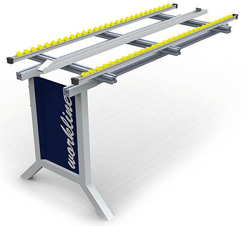 Châssis de fixation pour ligne de travail Bedrunka+Hirth avec rail à rouleaux, profondeur 600, verrouillage par pince, dimensions en mm (LxP) : 1000 x 600, 07.61.100