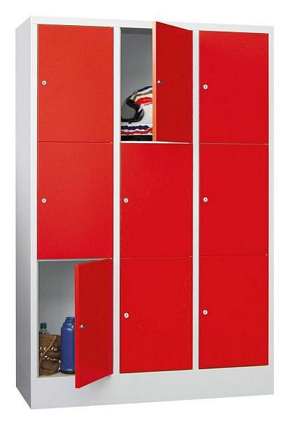 Armoire vestiaire Pavoy avec base 1850/500/1200, 3l x 3h, serrure à cylindre, largeur de compartiment 400, portes lisses, 61265-334-401-910303